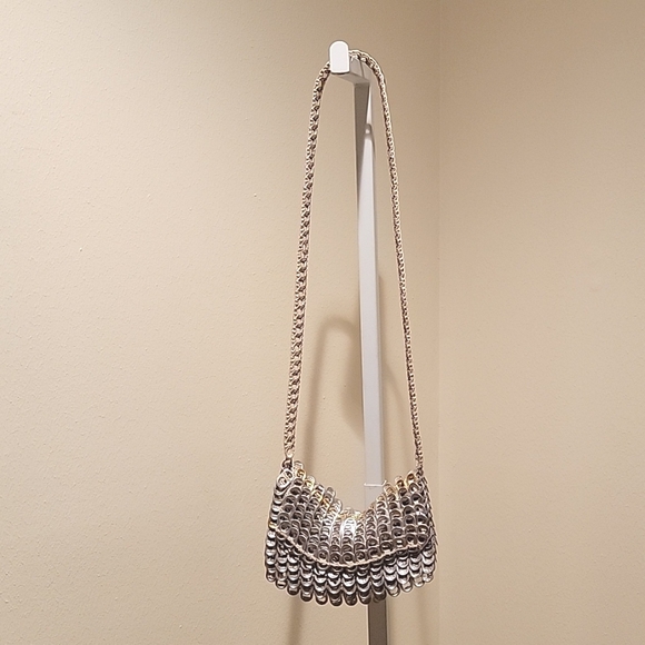 HAND CROCHETED RECYCLED SODA POP-TOP WRISTLET BAG ALUMINUM BRONZE ECO CHIC - Picture 7 of 8